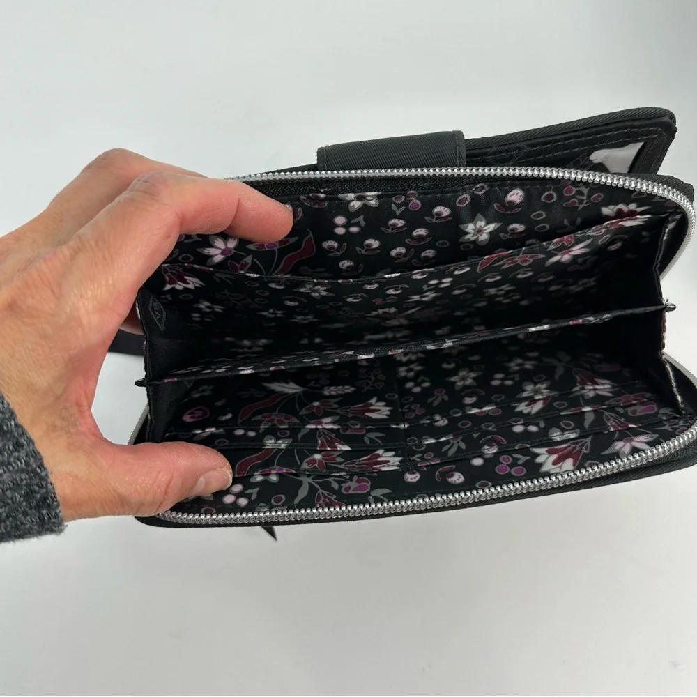 Vera Bradley Black Quilted Tote With Iconic RFID Wallet Floral Interior